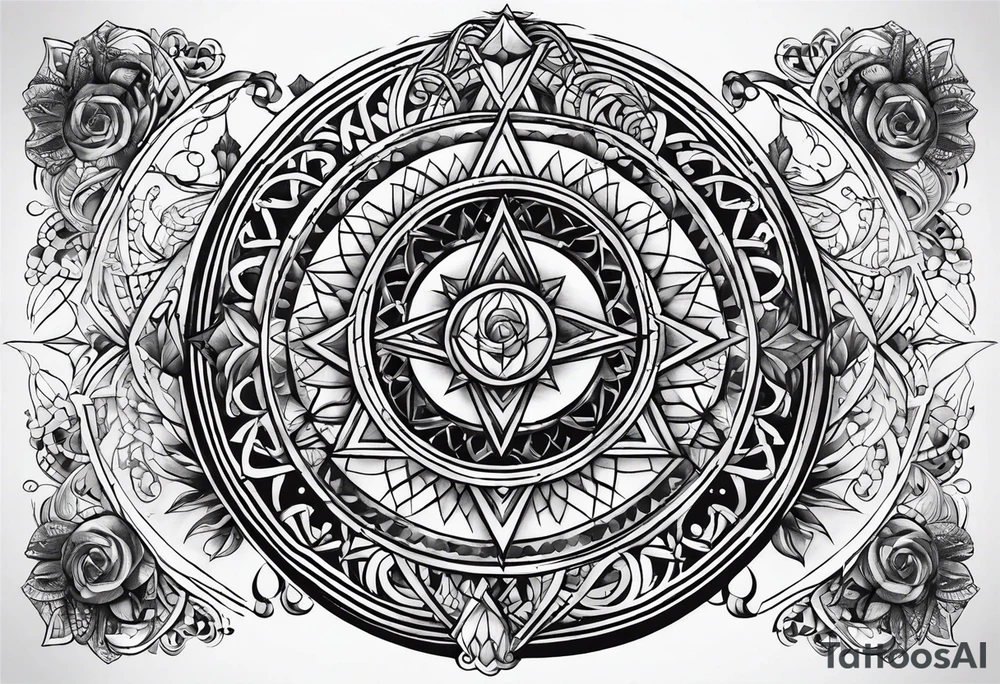 Pagan style tattoo circles triangles words tattoo idea