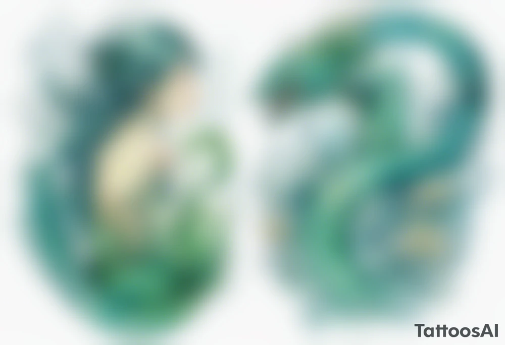 a blue-green Naiad next to a sea serpent tattoo idea