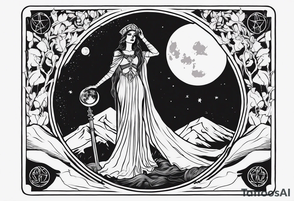 High priestess skeleton moon tarot card tattoo idea