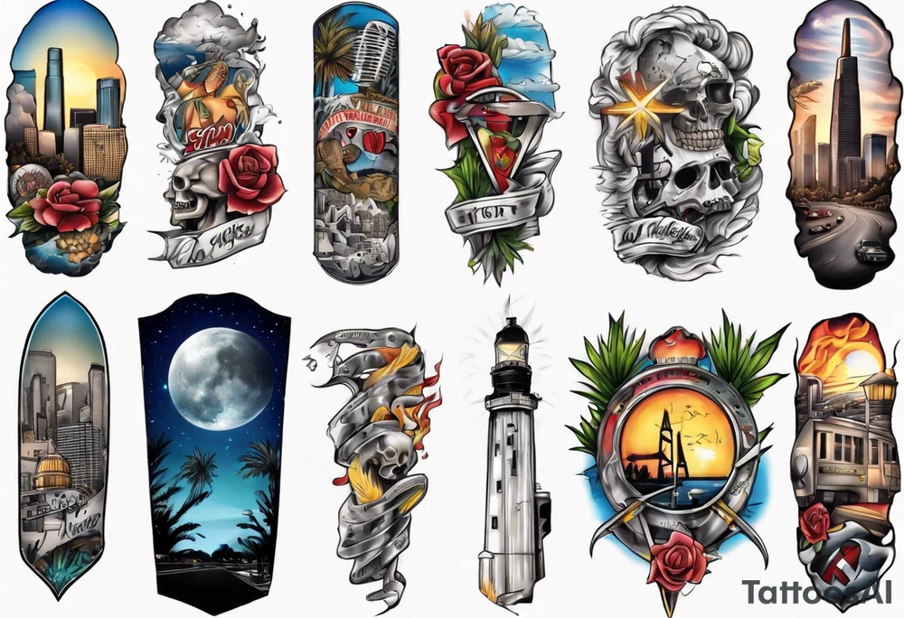 Los Angeles theme half sleeve tattoo idea