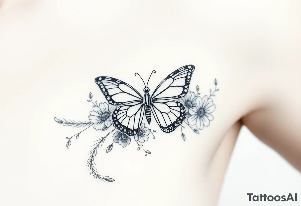 Butterfly, birds, flowers and feathers tattoo idea