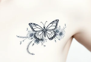 Butterfly, birds, flowers and feathers tattoo idea