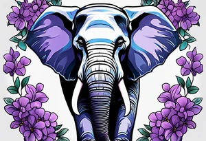 Elephant face covered with lilacs tattoo idea