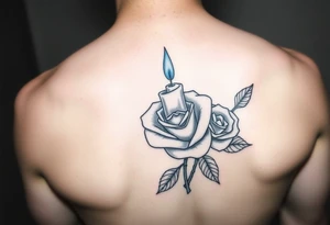 Happy, blue, candle, rose tattoo idea
