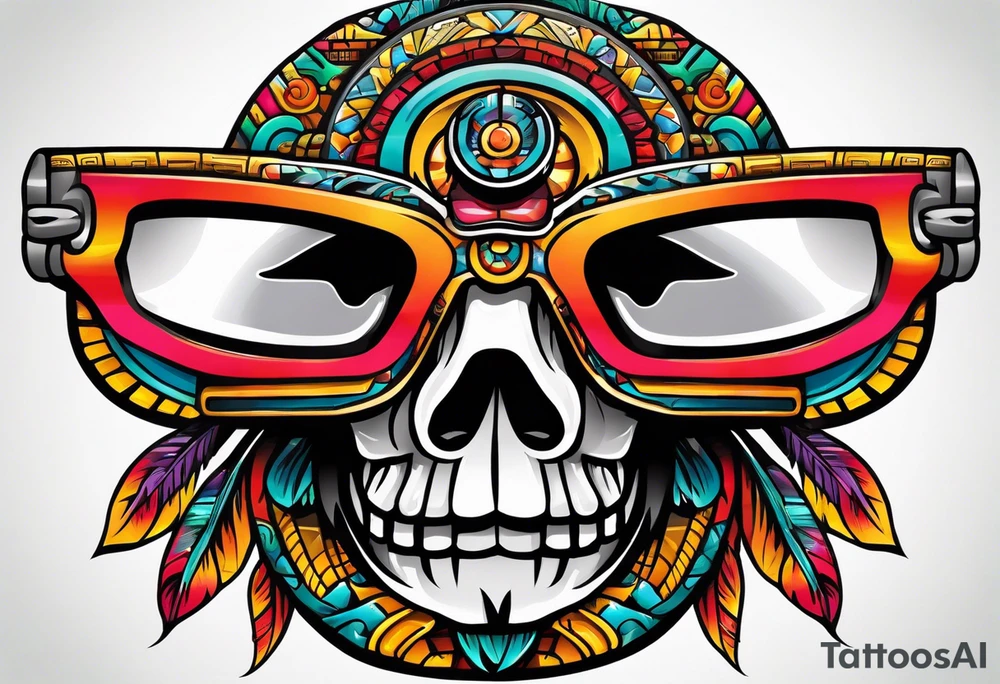 Colorful Mayan theme sunglasses tattoo idea
