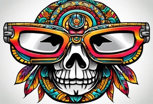 Colorful Mayan theme sunglasses tattoo idea