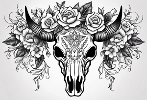 bull skull with flowers tattoo idea