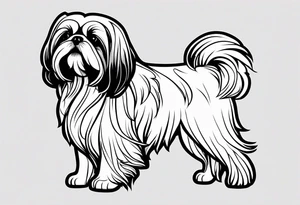 Design a small outline tattoo of a Shih Tzu with long hair flowing, capturing its adorable and regal presence. tattoo idea