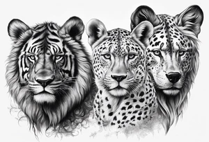 uma leoa, um leao e seus dois filhotes dentro de um retangulo tattoo idea