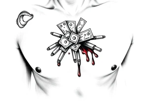 Gangster tattoo with money, bullets, and blood with room for text tattoo idea