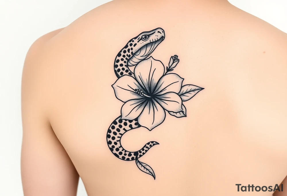 Cheetah print snake with hibiscus flower sexy arm tattoo idea