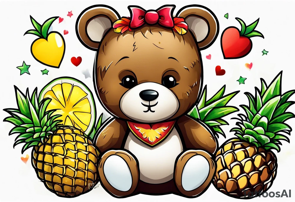 Teddy bear loves pineapple tattoo idea