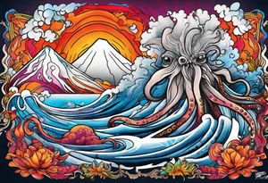 Octopus, volcano eruption tattoo idea