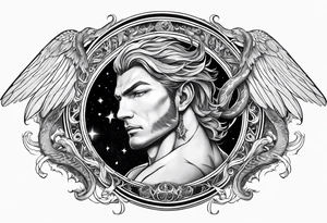 Lucifer (half male angel and half snake) wraps the moon in the sky tattoo idea