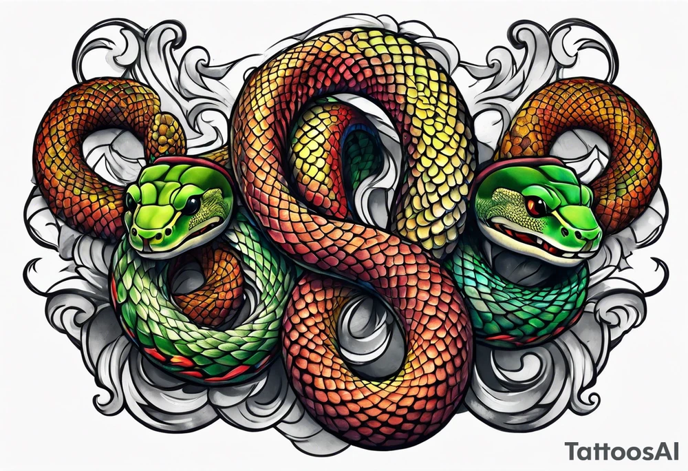 Three headed snake arm sleeve tattoo idea
