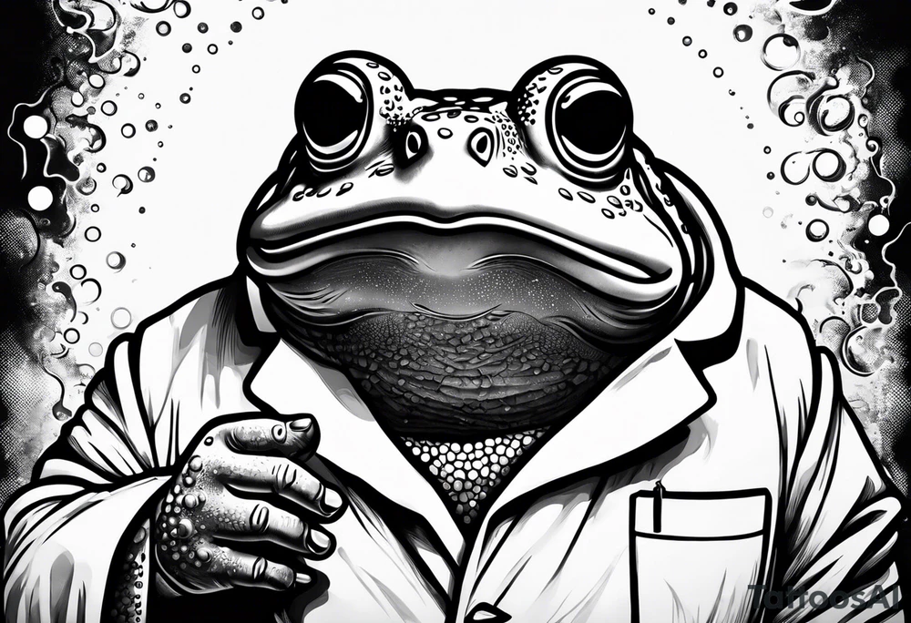 Toad in lab coat pointing at space smirk tattoo idea