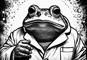 Toad in lab coat pointing at space smirk tattoo idea