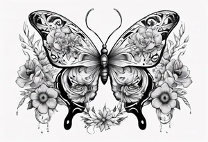 Butterfly wrap tattoos with moon and floral theme tattoo idea