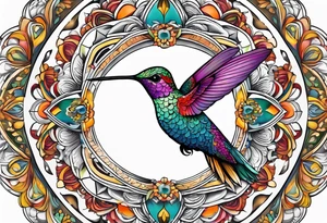 Mandala with colorful hummingbird 3d tattoo idea