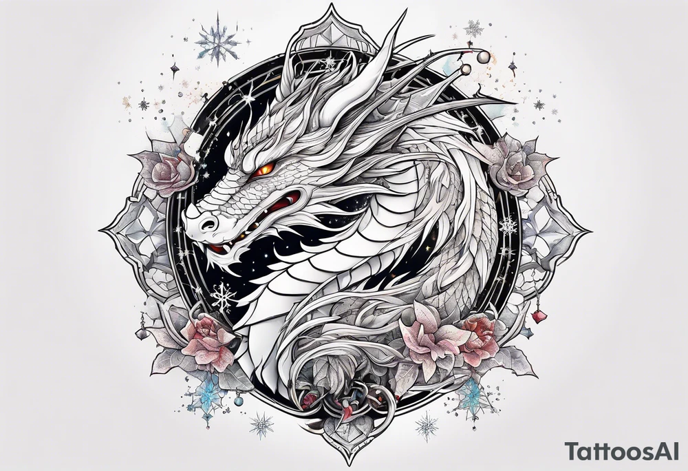 Constellation, dragon,snowflake tattoo idea