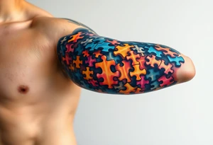 autism puzzle full color left arm sleeve completely covering full arm tattoo idea