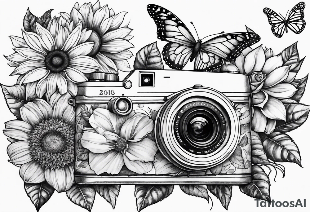 Flower : rose , sunflower, camera, butterfly tattoo idea