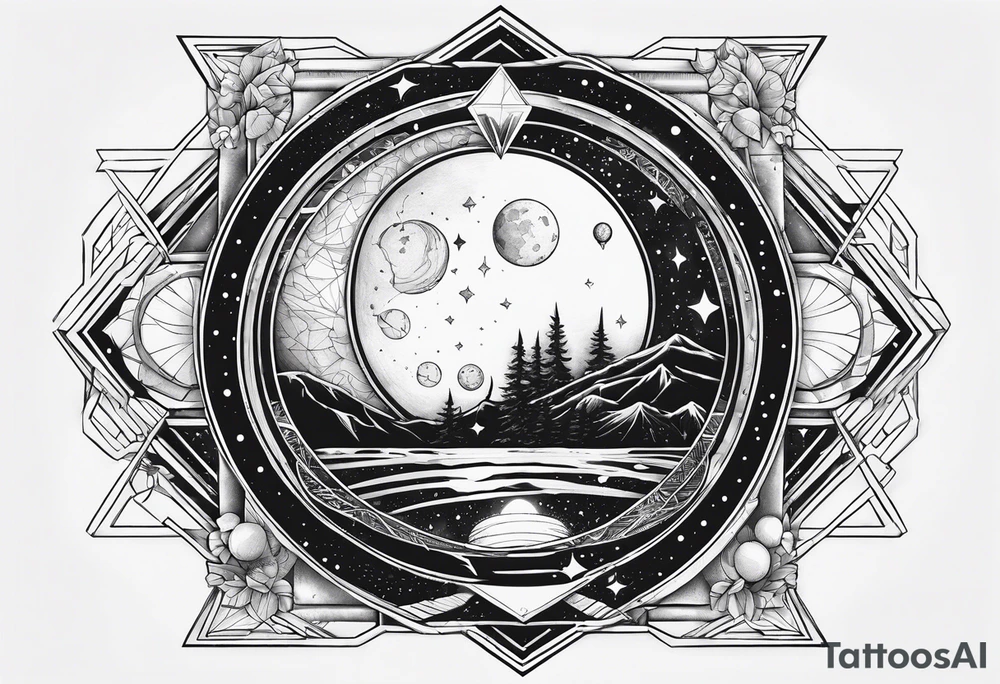 Outer space themed tattoo incorporating the quote, "Made for another world" tattoo idea