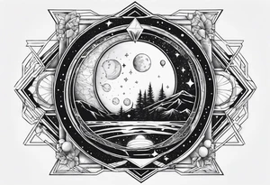 Outer space themed tattoo incorporating the quote, "Made for another world" tattoo idea