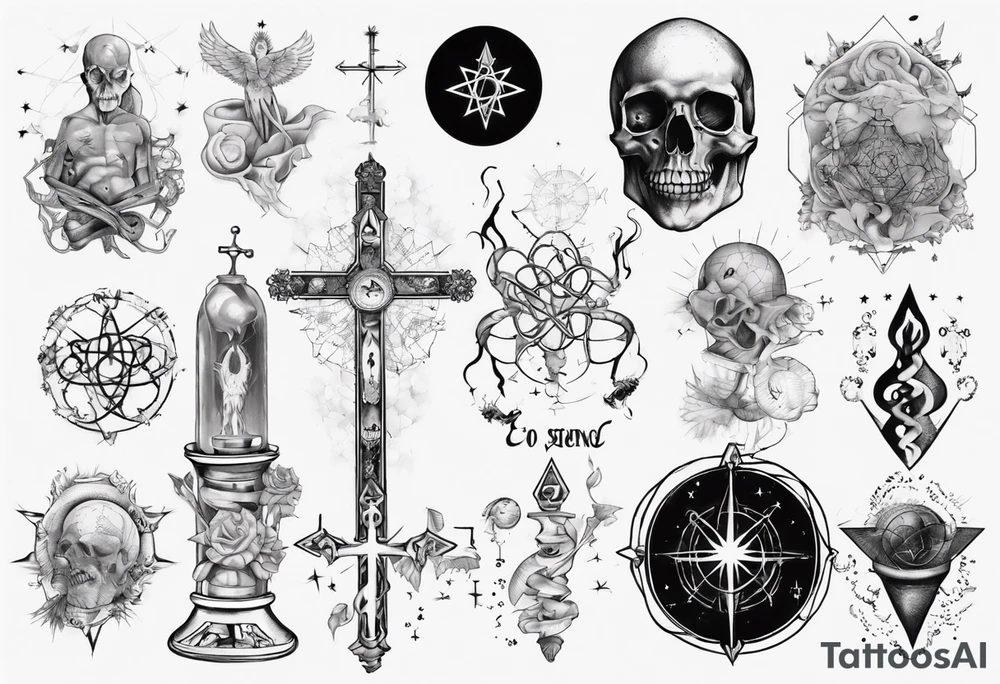 The study of human body and religion combined with emphasis on science tattoo idea