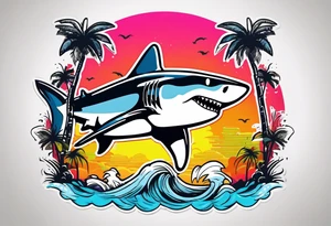 Great white shark, palm trees, $$$$$$ tattoo idea