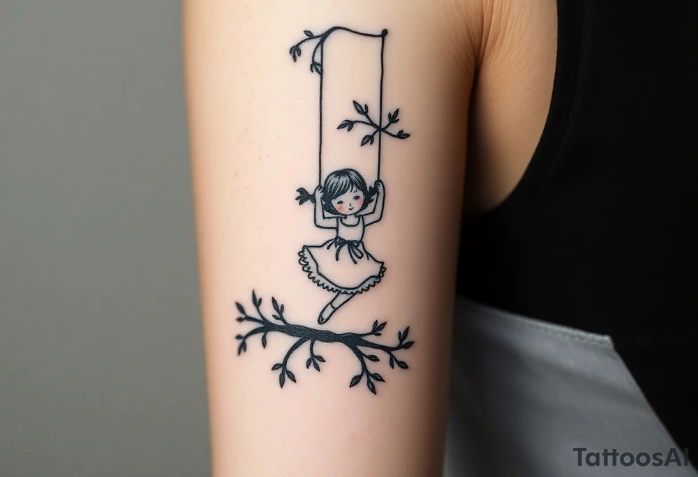 Little girl swinging in a dark scary forest tattoo idea
