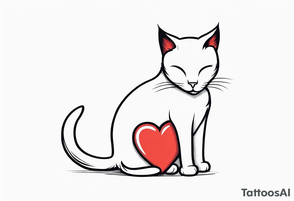 Cat hugging a heart full body tattoo idea