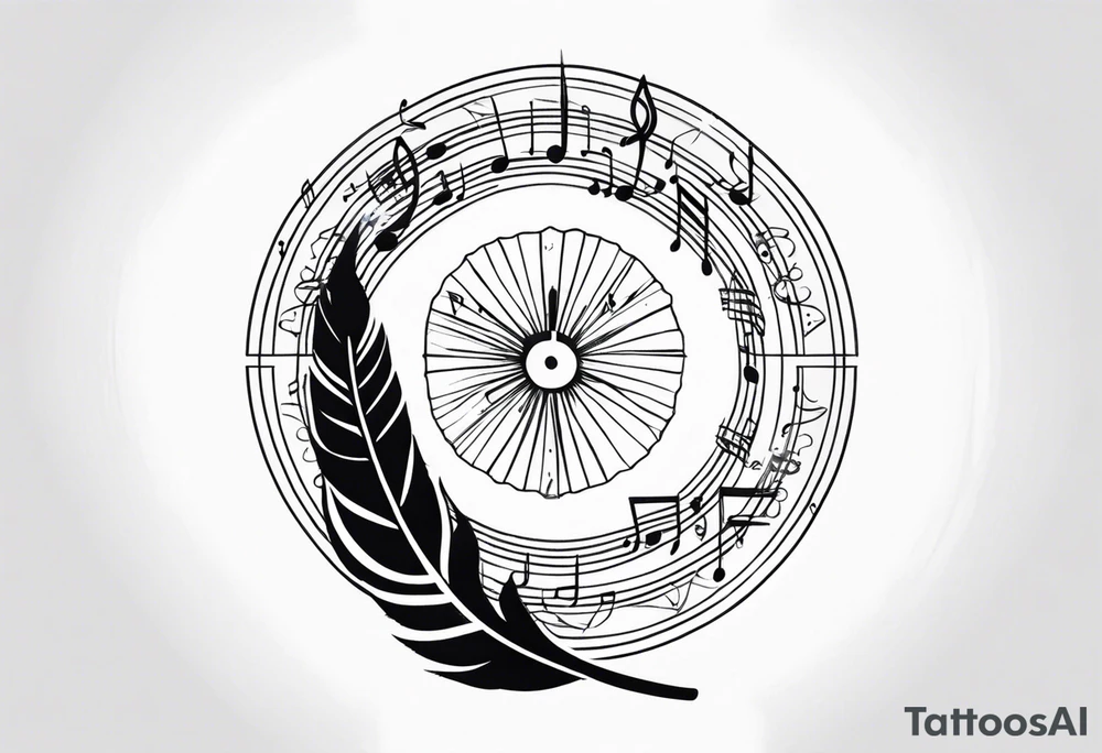 Feather Mandala tattoo with music notes tattoo idea