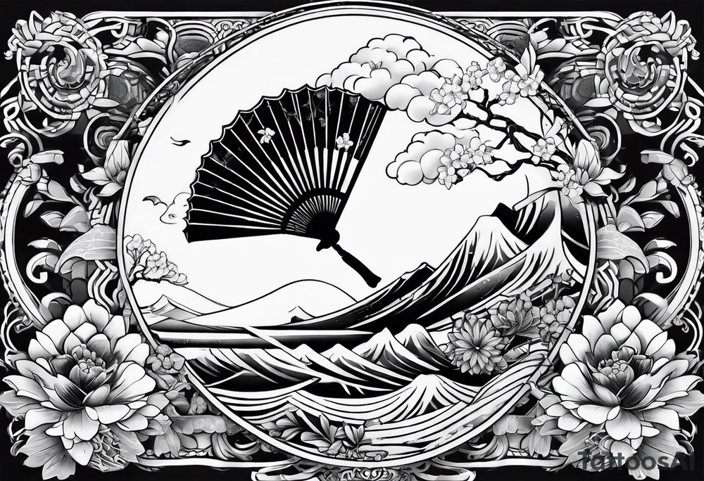 All Black Japanese fan tattoo idea
