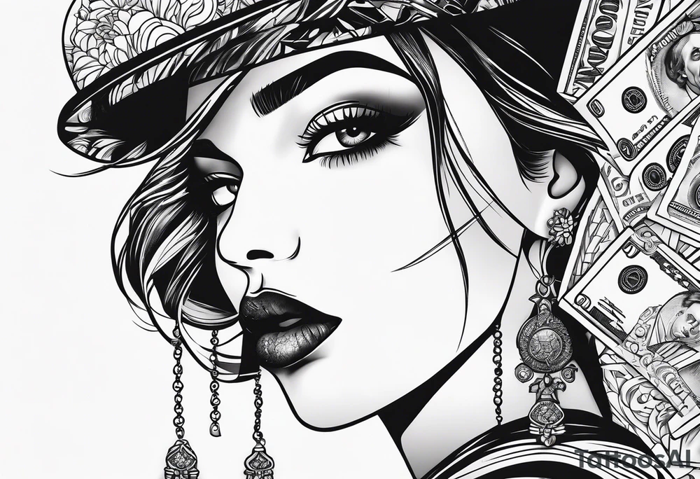 Girl mouth and money tattoo idea