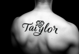 The name Taiylor spelled with the O as a diamond ring with hearts behind the ear tattoo tattoo idea