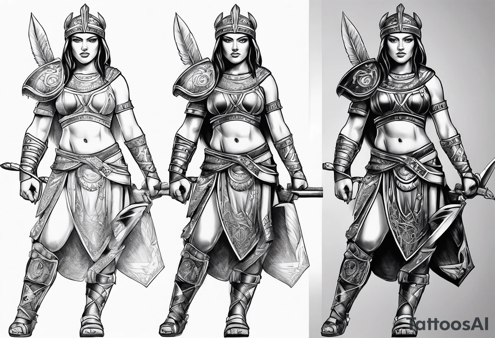 Female gladiator full body tattoo idea