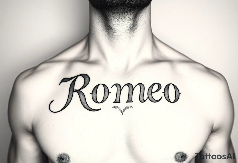 The word Romeo across his chest tattoo idea