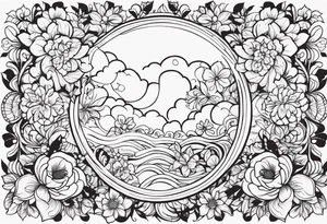 floral clouds circle vignette tattoo idea