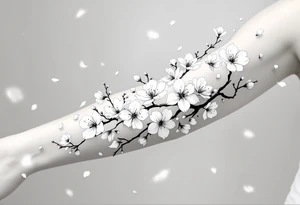 delicate cherry blossoms swirling in spring breeze with petals tattoo idea