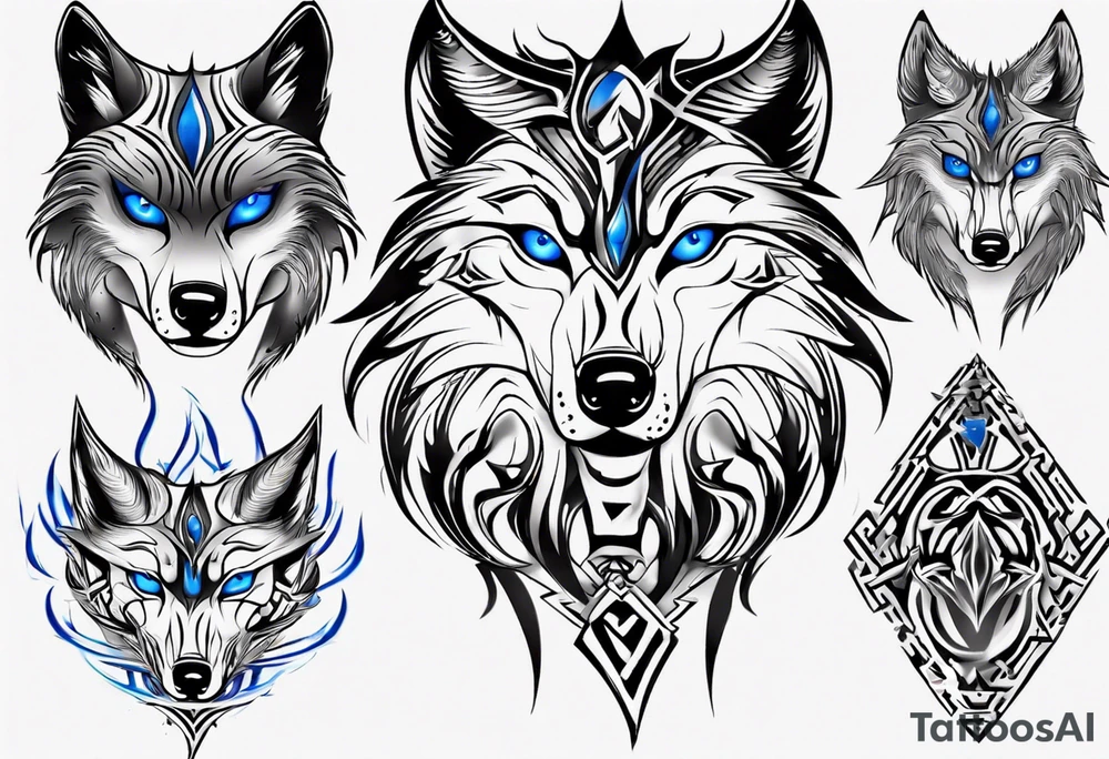 Dark wolf with blue eyes tattoo idea
