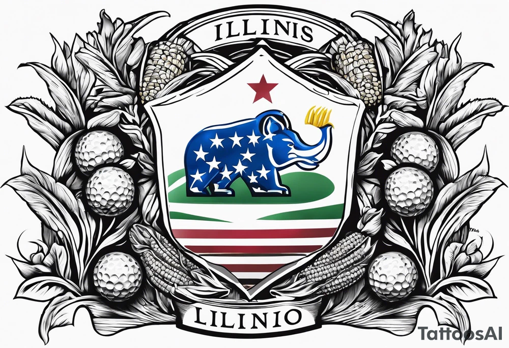 Illinois shape with corn, cubs, golf theme tattoo idea