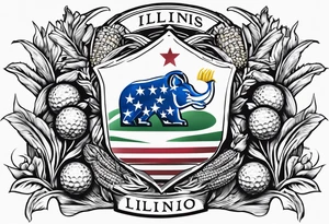 Illinois shape with corn, cubs, golf theme tattoo idea