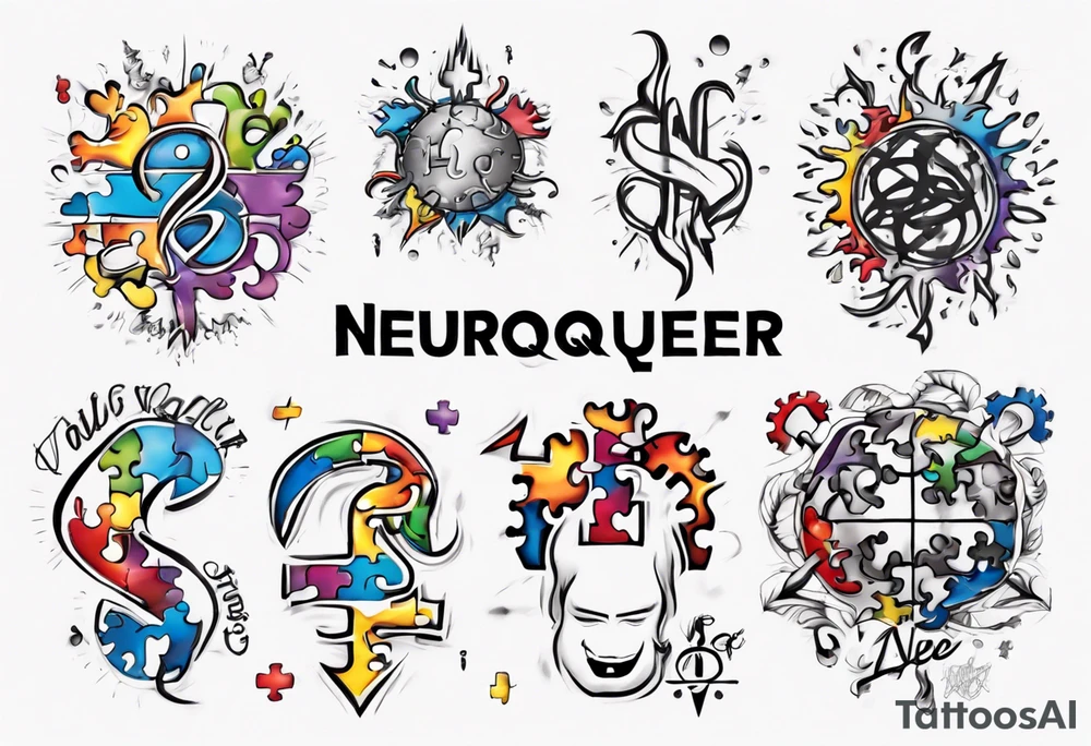 autism symbol with the words 
Here and Neuroqueer tattoo idea