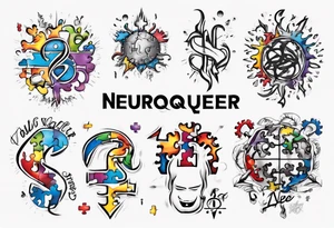 autism symbol with the words 
Here and Neuroqueer tattoo idea