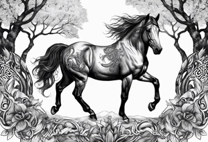 Realistic Horse and Yggdrasil tattoo idea