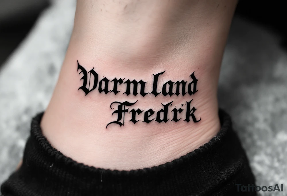 A combination of the words Värmland Cowrite Fredrik tattoo idea