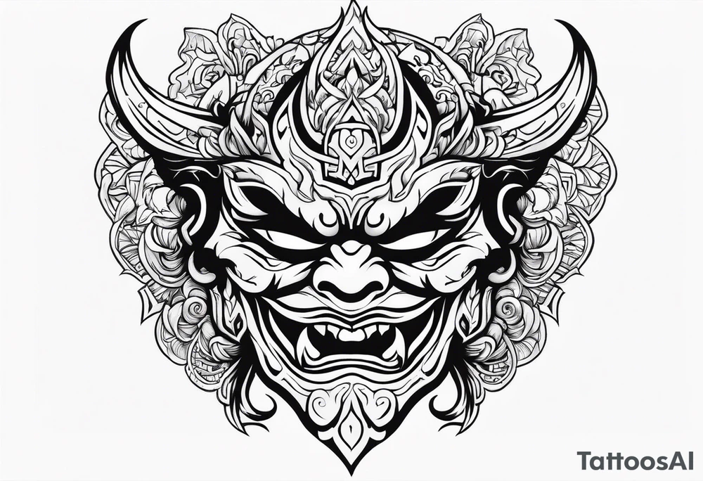 Protection against evil Oni mask tattoo idea