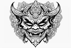 Protection against evil Oni mask tattoo idea