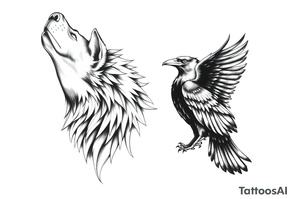 wolf, crow, eagle tattoo tattoo idea